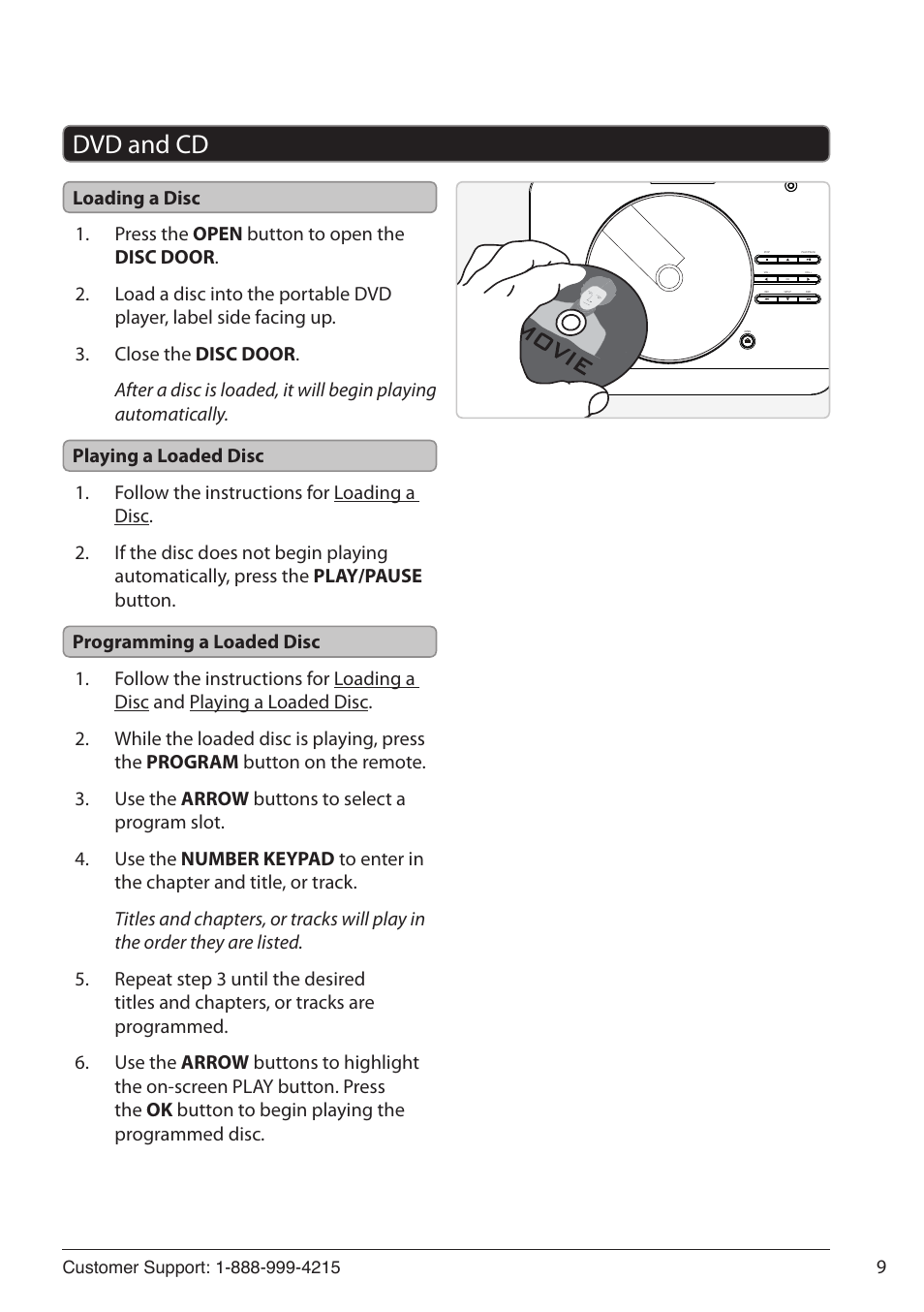 Dvd and cd | GPX PD701 User Manual | Page 9 / 12