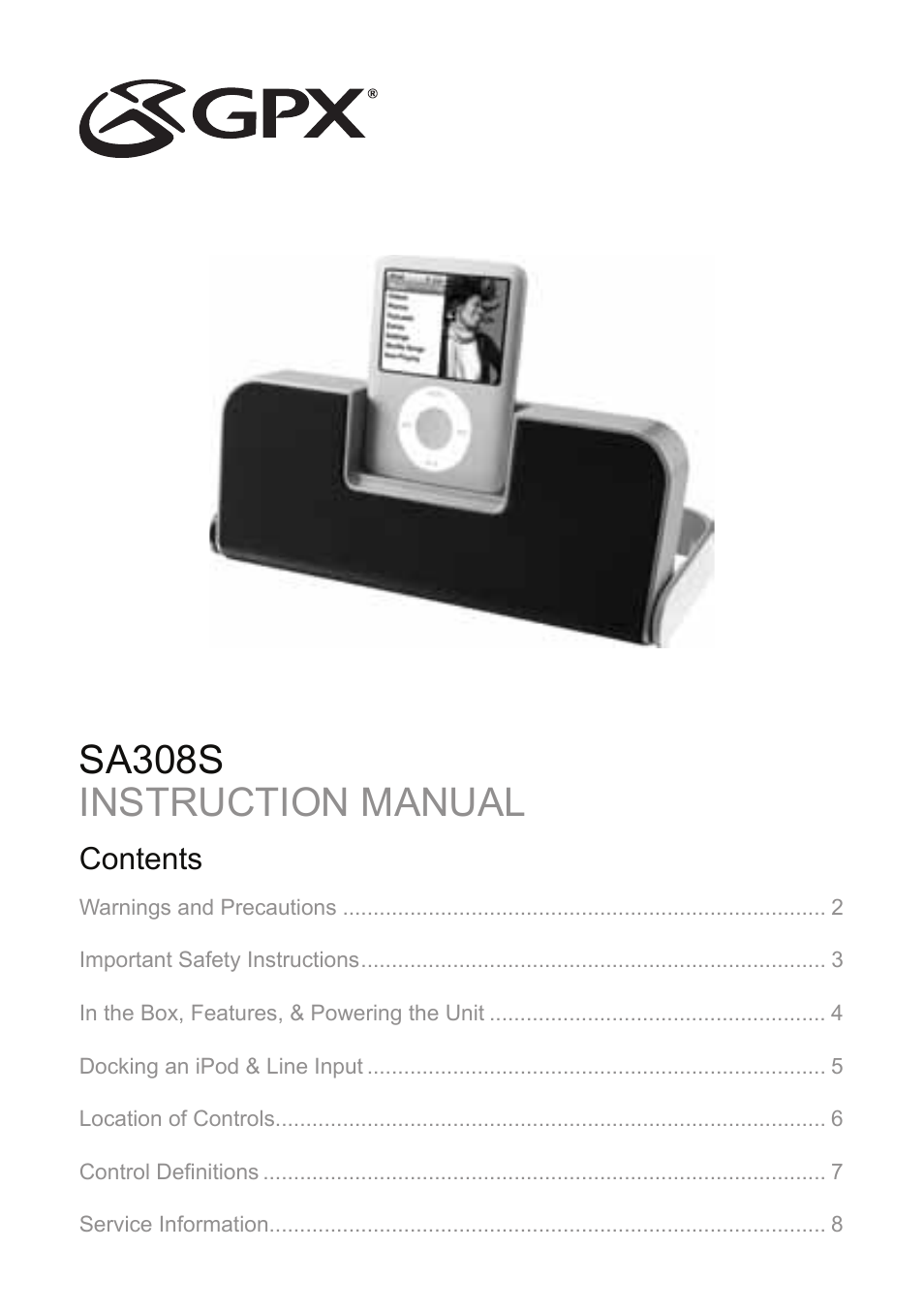 GPX SA308S User Manual | 8 pages