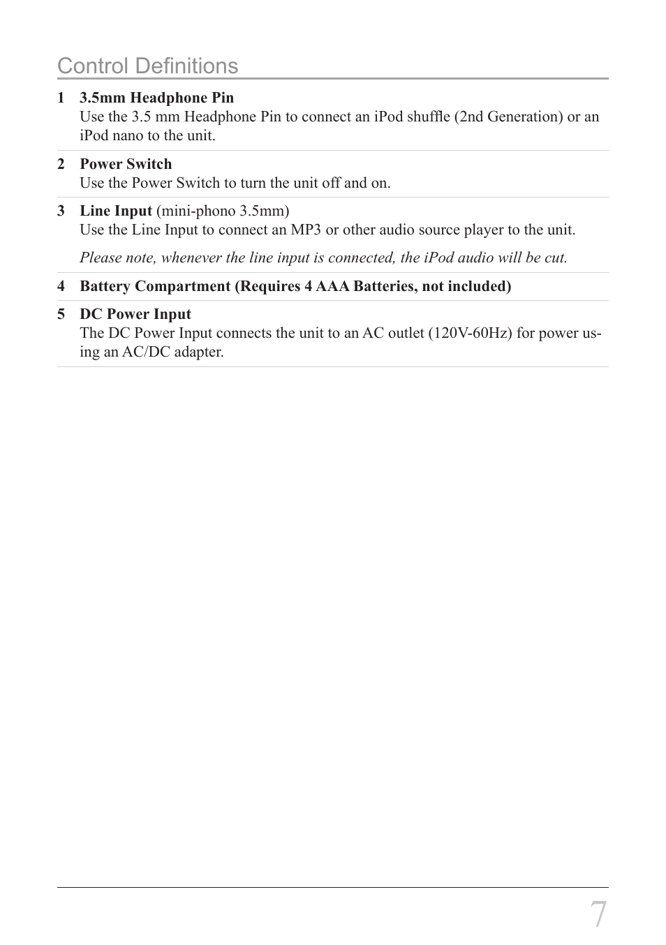 Control definitions | GPX SA308S User Manual | Page 7 / 8