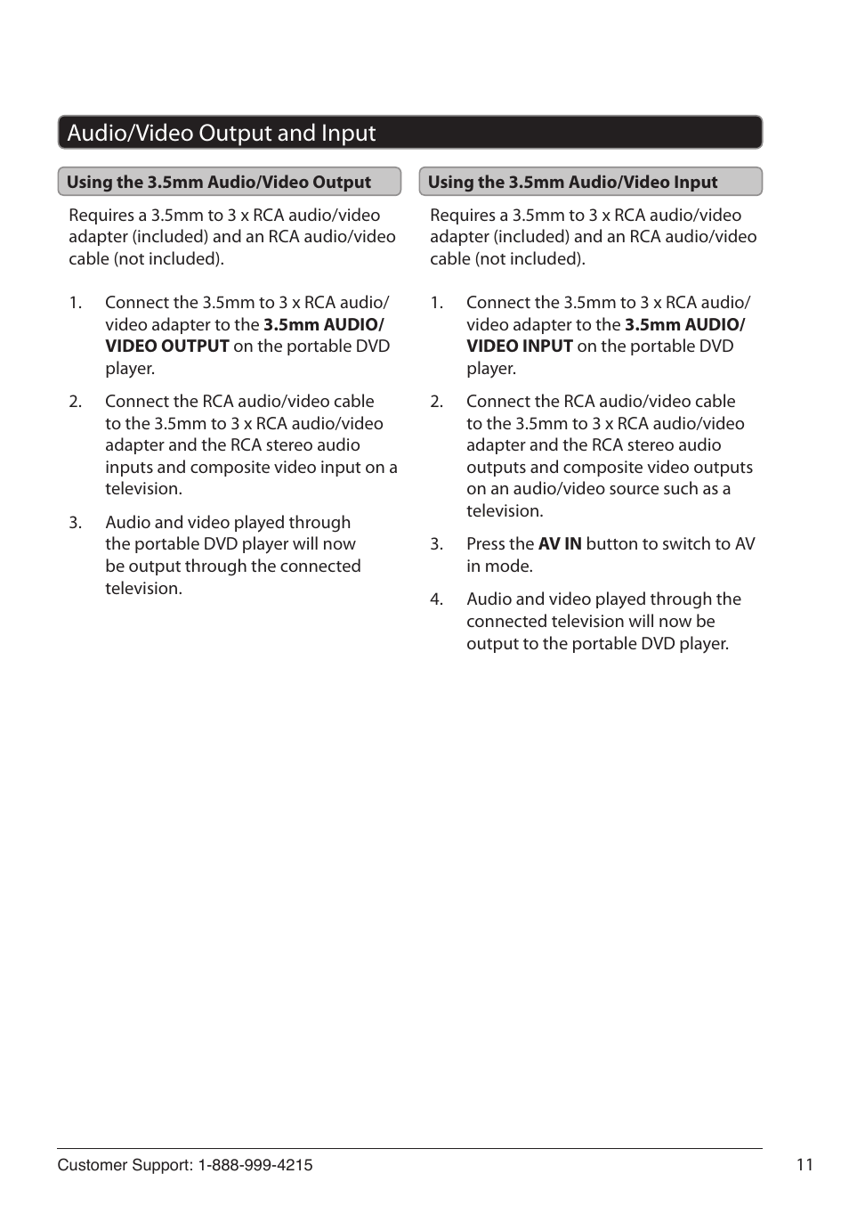 Audio/video output and input | GPX PD951 User Manual | Page 11 / 12