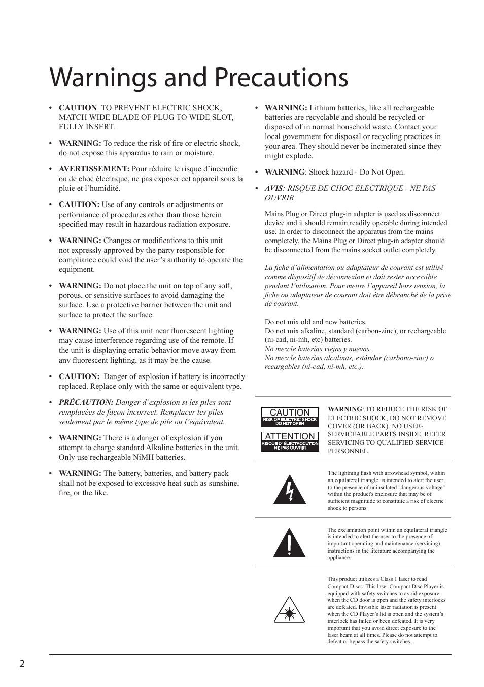 Warnings and precautions | GPX PD951 User Manual | Page 2 / 12