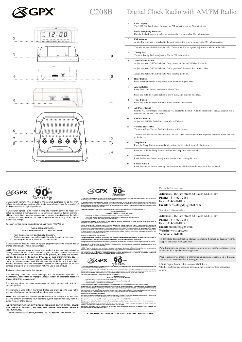 GPX C208B User Manual | 2 pages