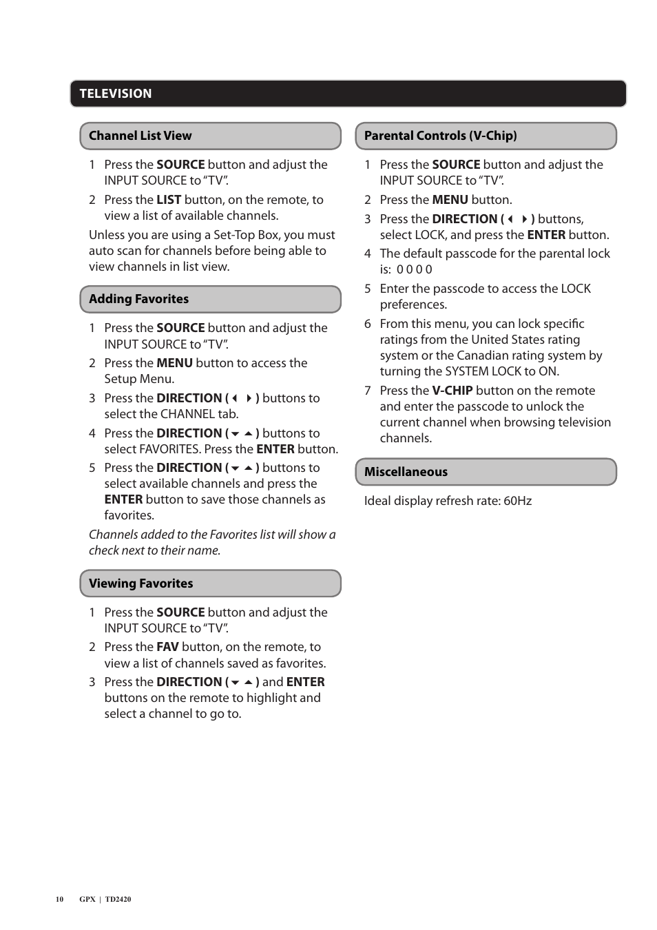 GPX TD2420 User Manual | Page 10 / 16
