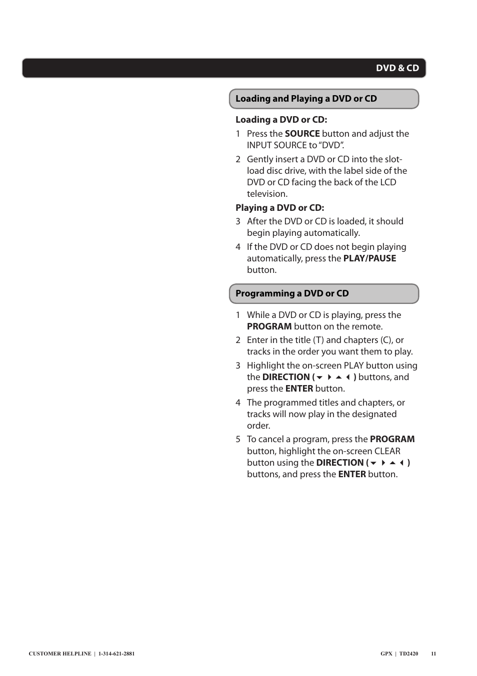 GPX TD2420 User Manual | Page 11 / 16