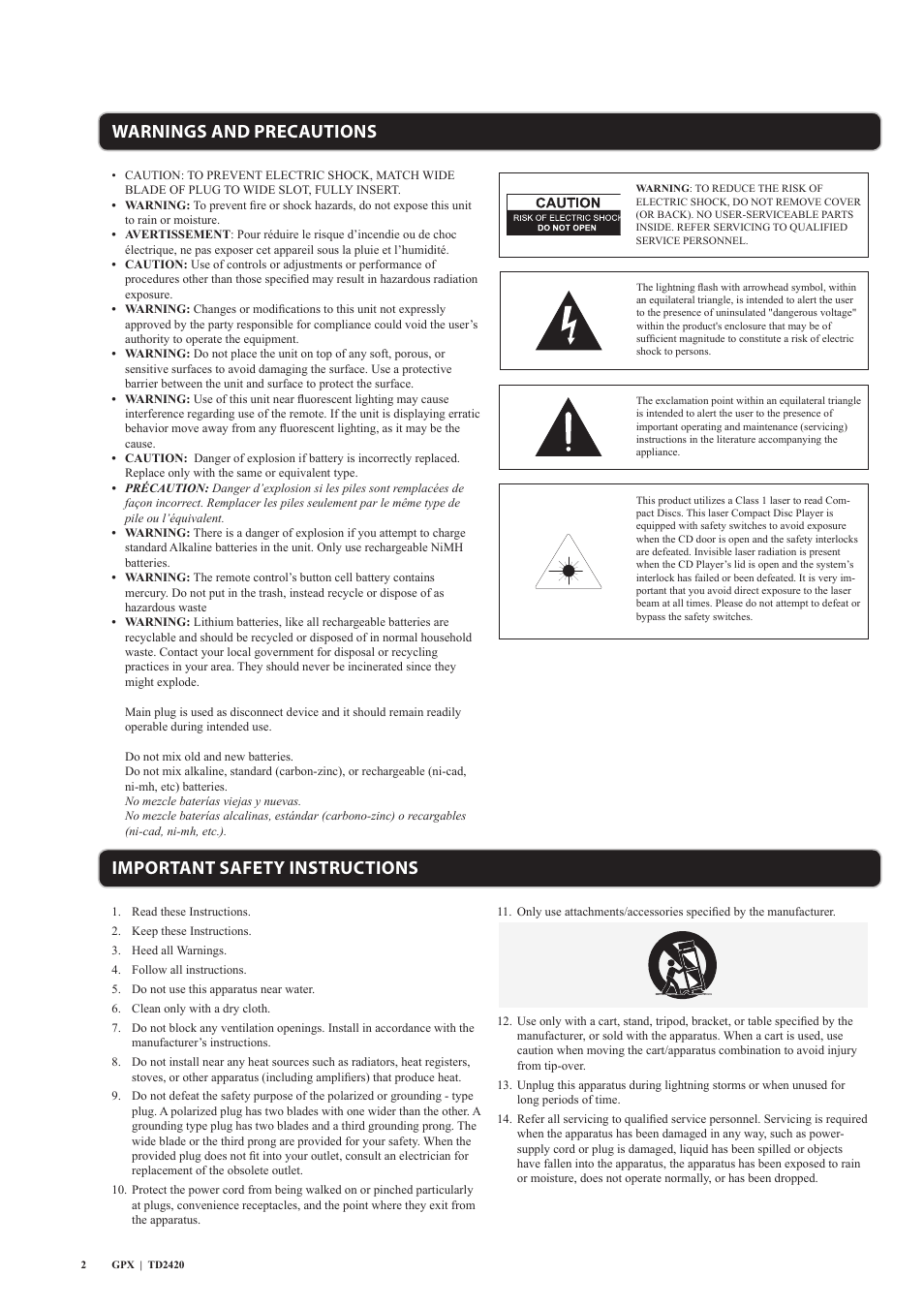 GPX TD2420 User Manual | Page 2 / 16