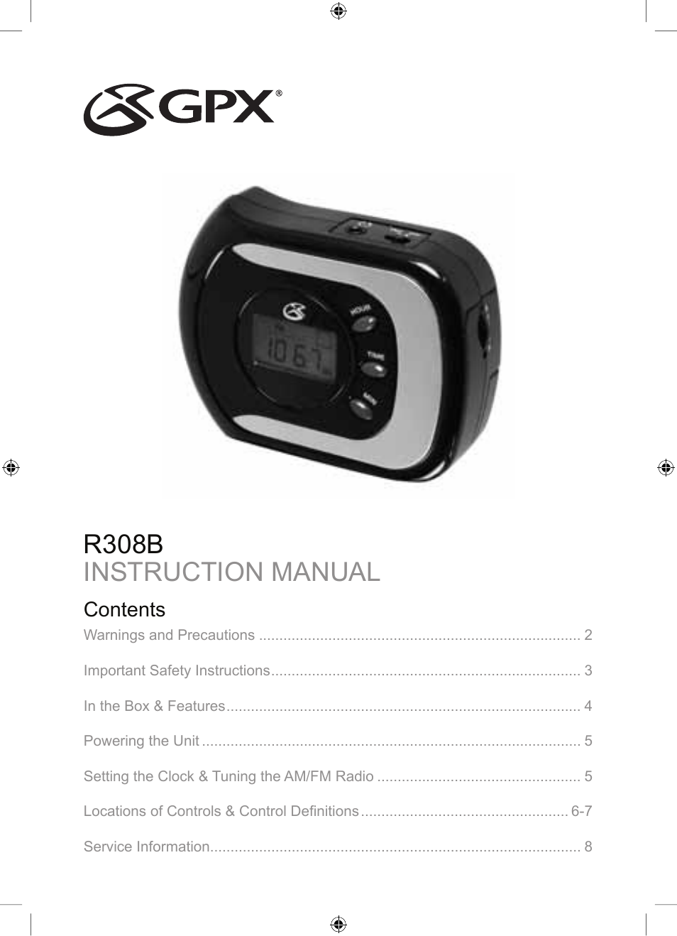 GPX R308B User Manual | 8 pages