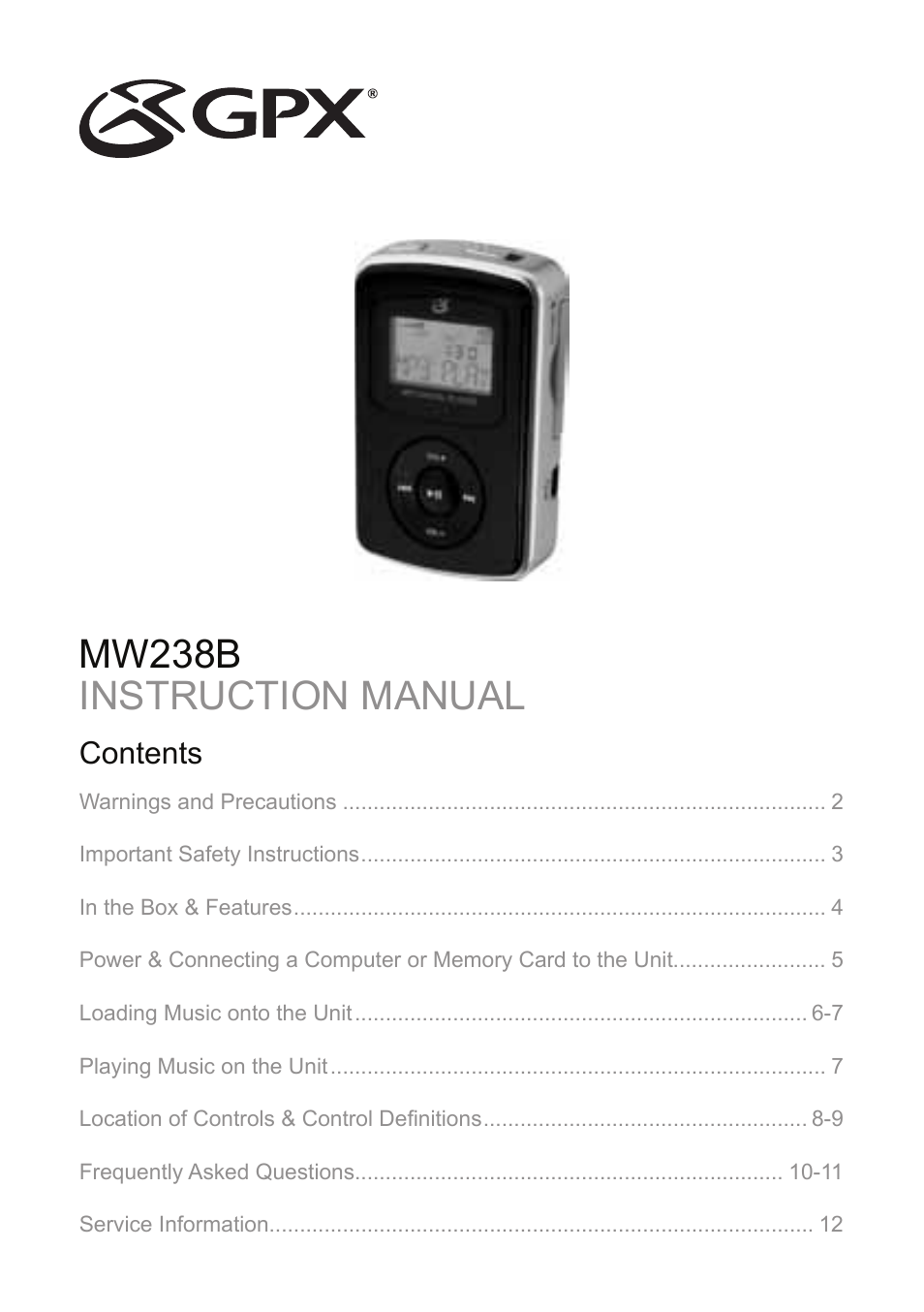 GPX MW2X8B User Manual | 12 pages