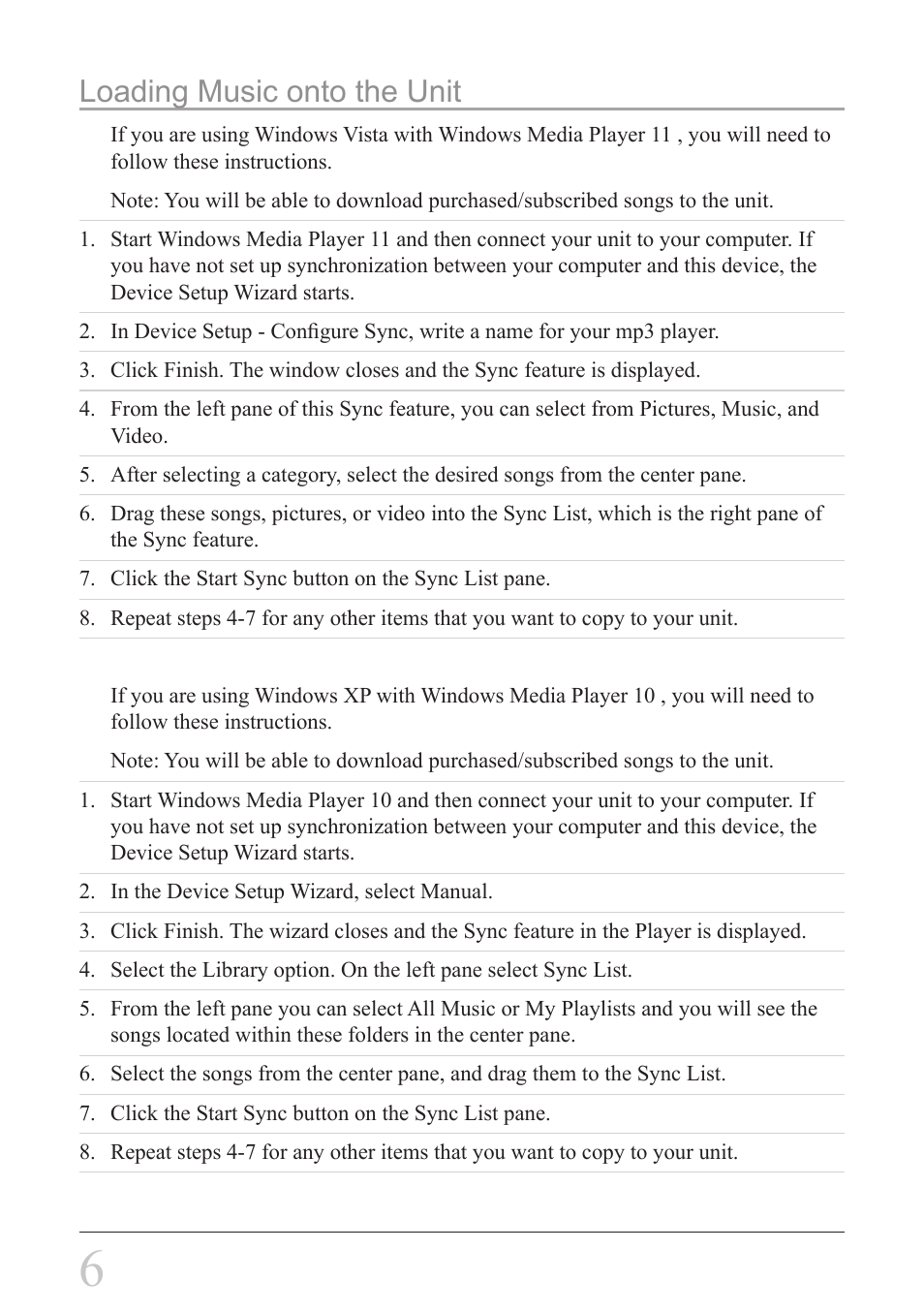 Loading music onto the unit | GPX MW2X8B User Manual | Page 6 / 12