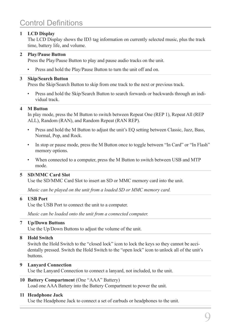 Control definitions | GPX MW2X8B User Manual | Page 9 / 12