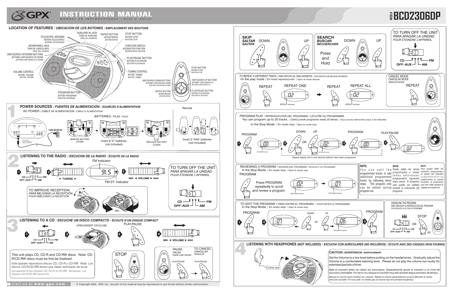 GPX BCD2306DP User Manual | 2 pages