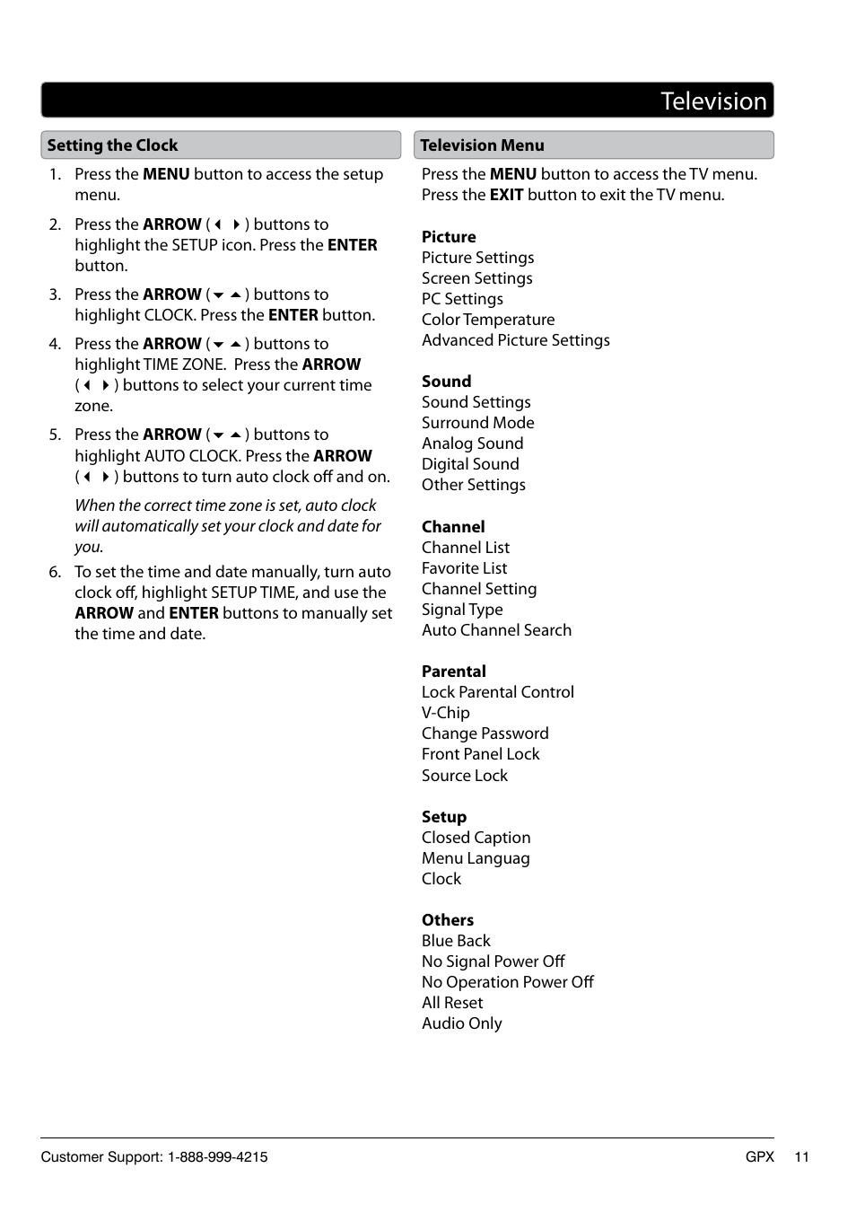 Television | GPX TL1920 User Manual | Page 11 / 16