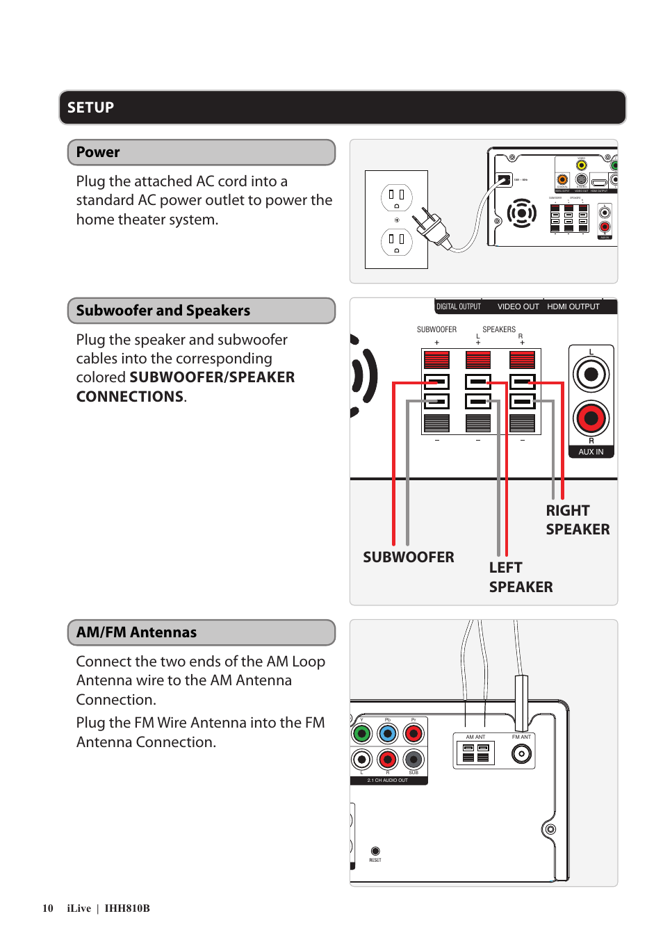 Subwoofer left speaker right speaker | GPX IHH810B User Manual | Page 10 / 20