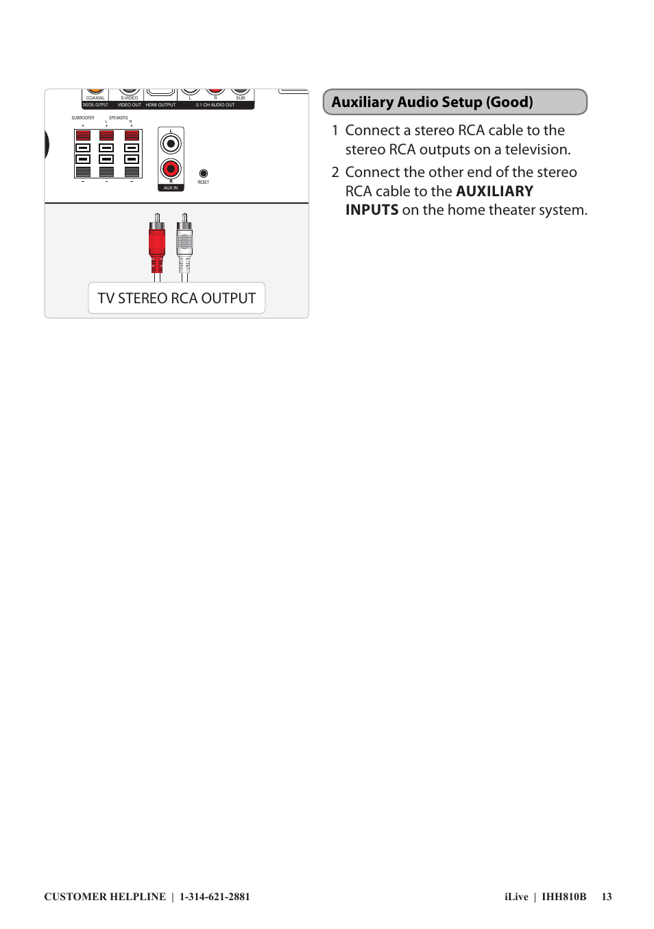 Tv stereo rca output | GPX IHH810B User Manual | Page 13 / 20