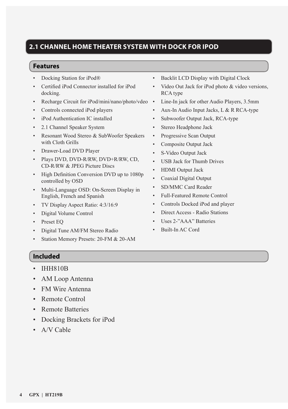 Features included | GPX IHH810B User Manual | Page 4 / 20