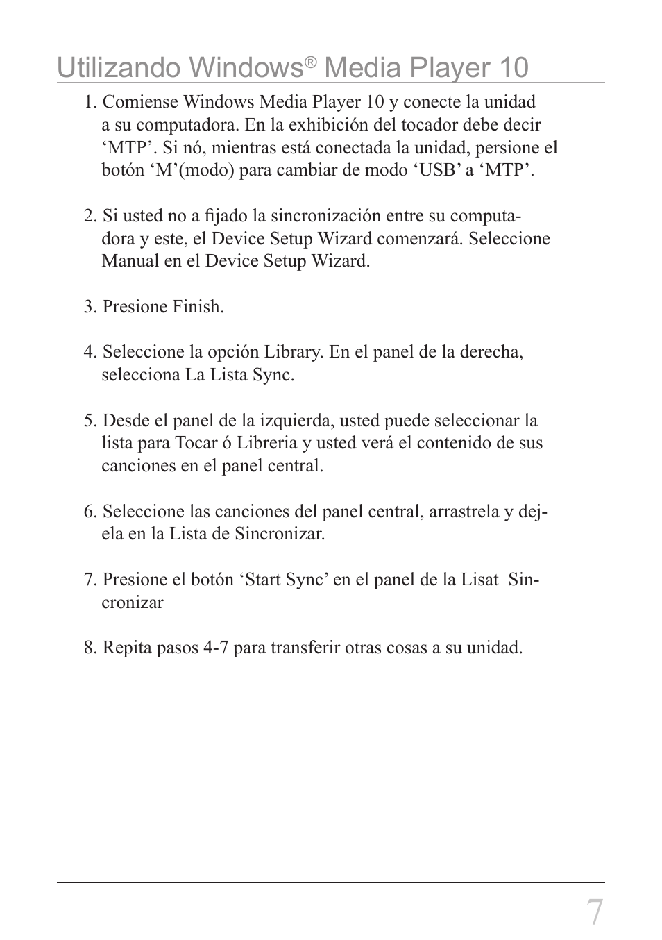 Utilizando windows, Media player 10 | GPX MW3827 User Manual | Page 7 / 8