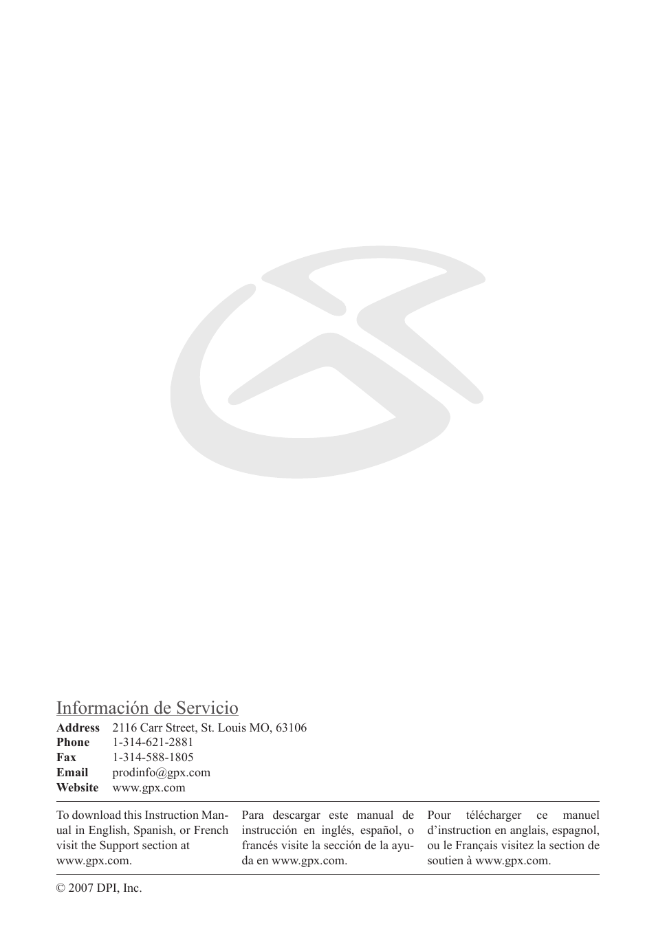 Información de servicio | GPX MW3827 User Manual | Page 8 / 8