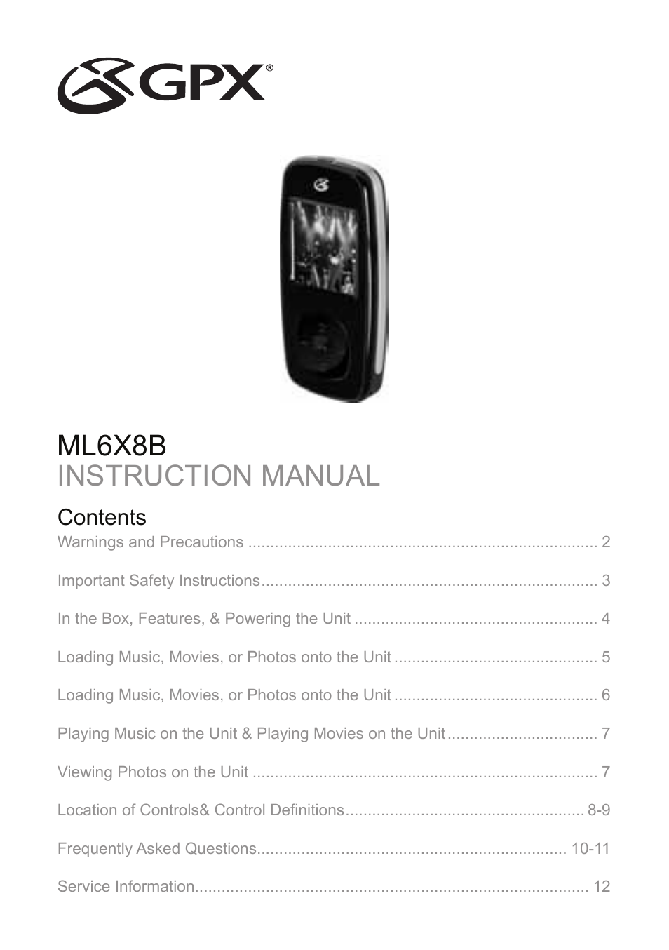 GPX ML6X8B User Manual | 12 pages