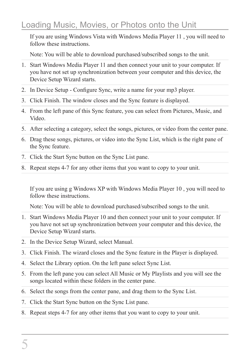 Loading music, movies, or photos onto the unit | GPX ML6X8B User Manual | Page 5 / 12