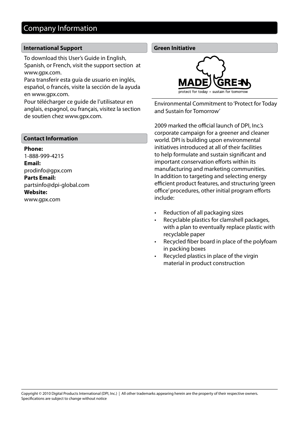 Company information | GPX TD3220 User Manual | Page 16 / 16