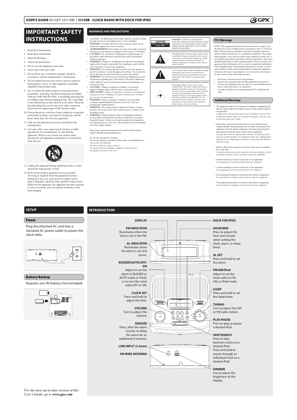 GPX CI150B User Manual | 2 pages