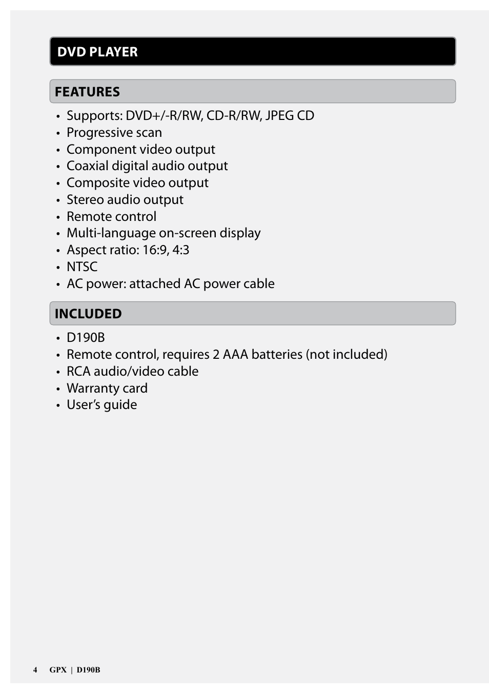 GPX D190B User Manual | Page 4 / 12