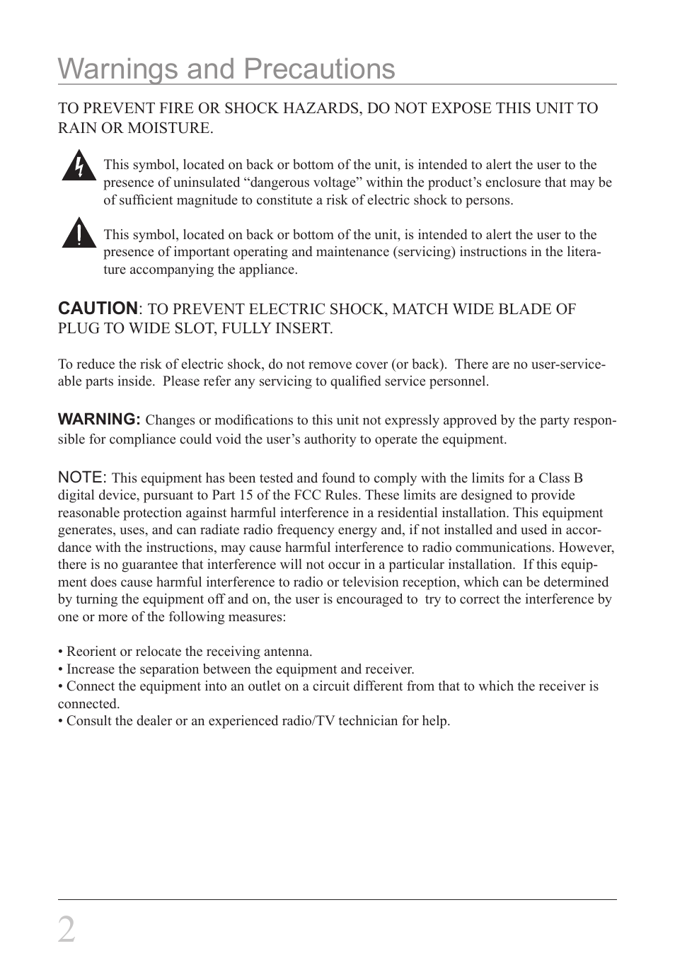 Warnings and precautions | GPX MW8837DT User Manual | Page 2 / 12