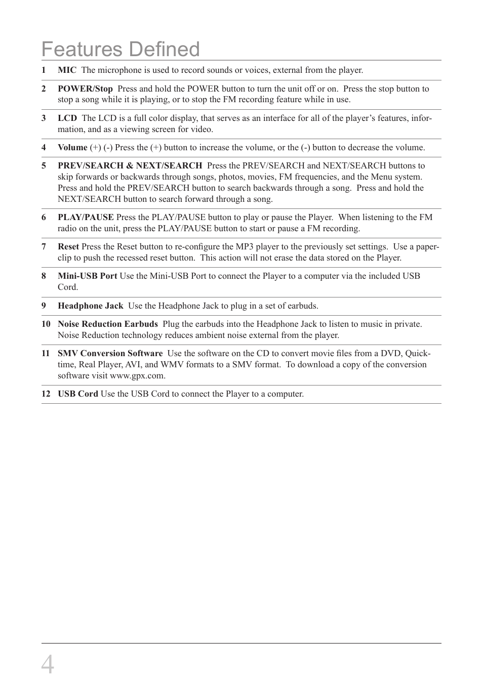 Features defined | GPX MW8837DT User Manual | Page 4 / 12