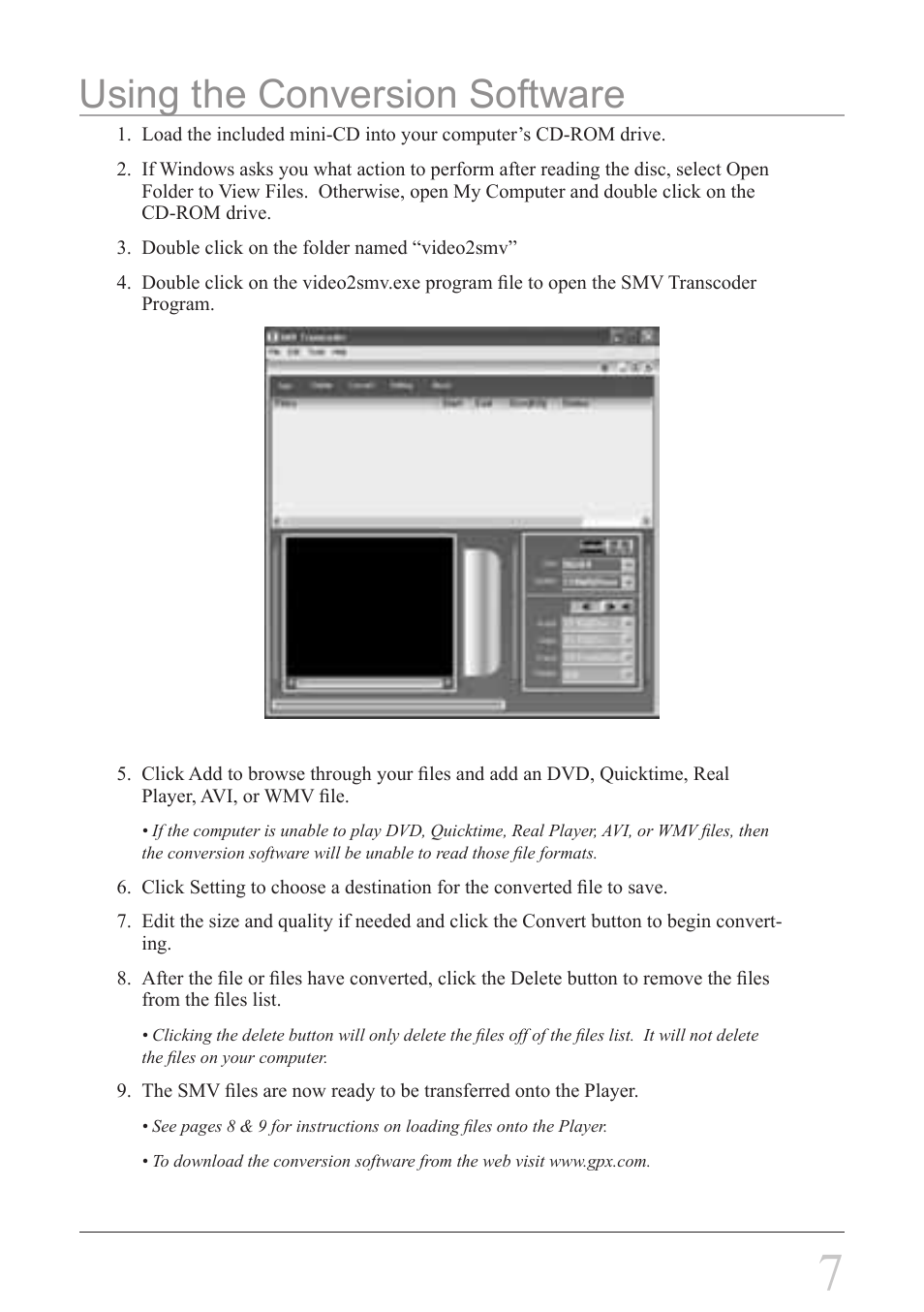 Using the conversion software | GPX MW8837DT User Manual | Page 7 / 12