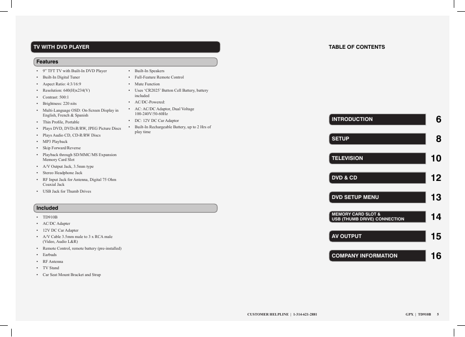GPX TD910B User Manual | Page 3 / 9