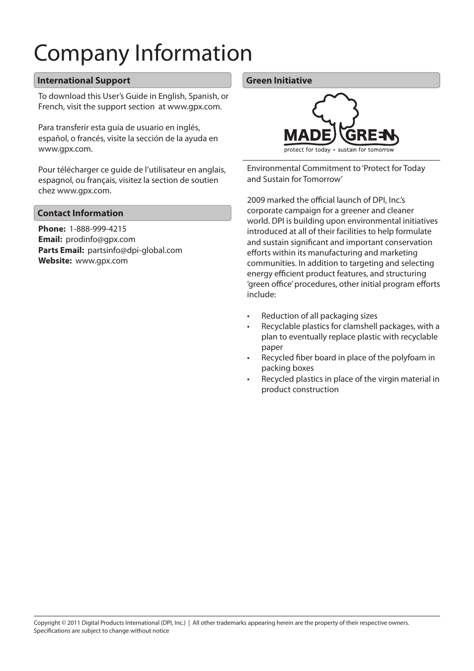 Company information | GPX TE1980B User Manual | Page 12 / 12