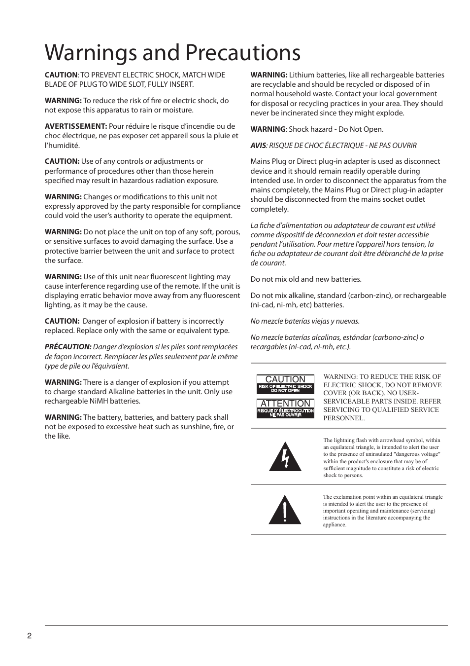 Warnings and precautions | GPX TE1980B User Manual | Page 2 / 12