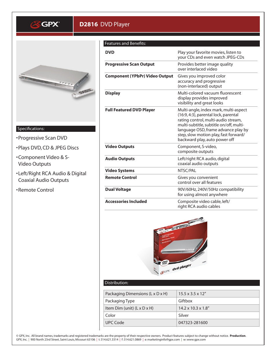 D2816 dvd player | GPX D2816 User Manual | Page 2 / 2