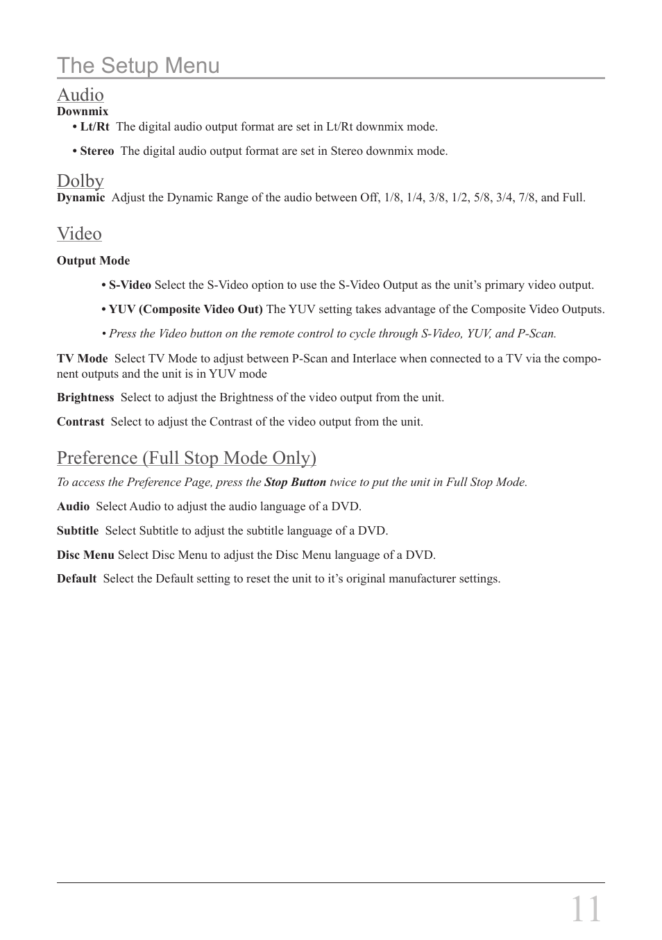 The setup menu | GPX D1816 User Manual | Page 11 / 16