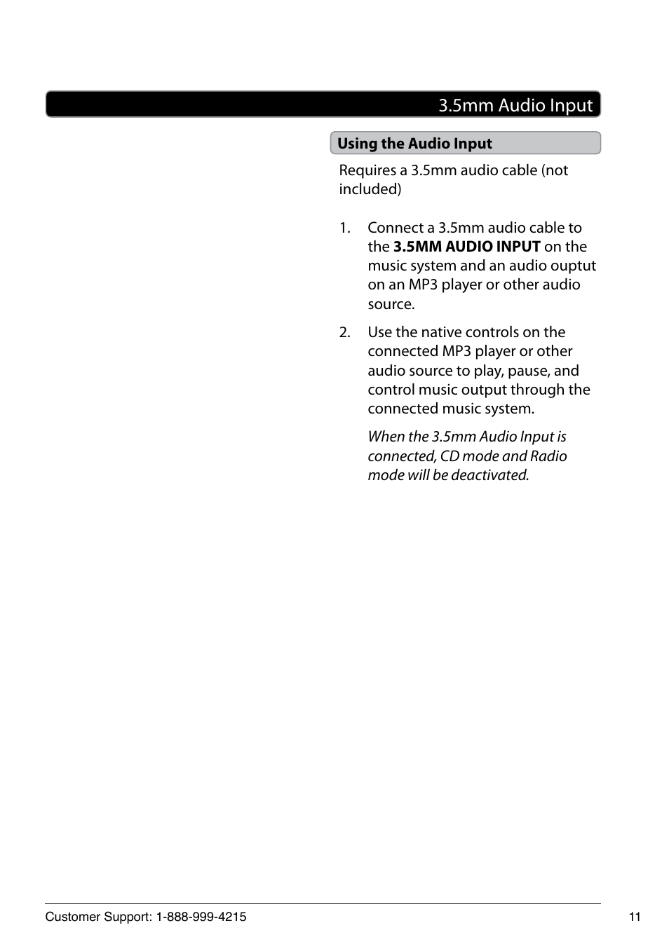 5mm audio input | GPX HOME MUSIC SYSTEM HC221B User Manual | Page 11 / 12