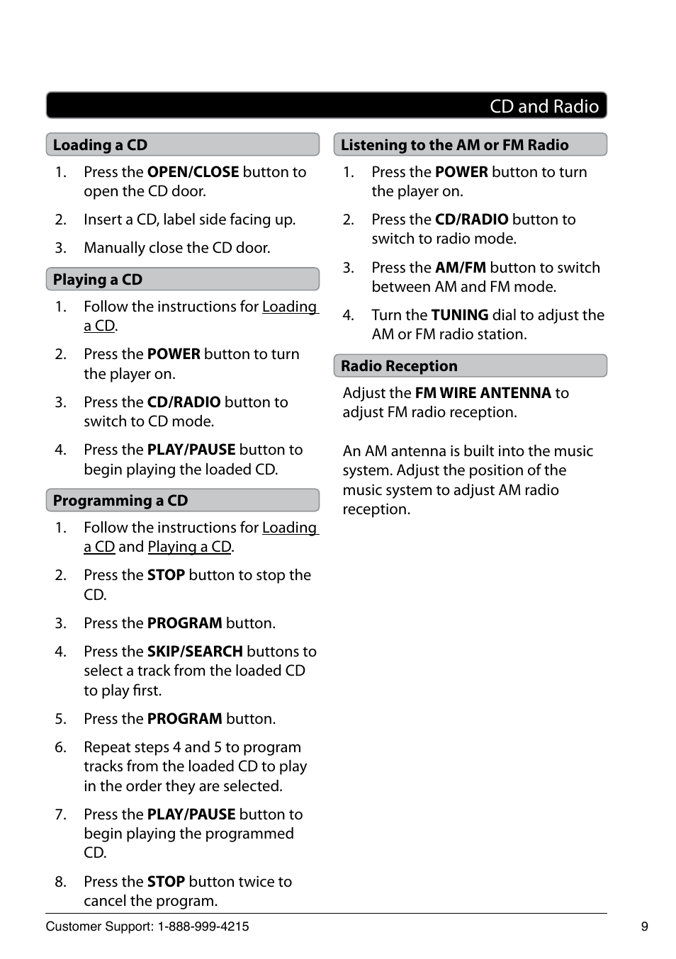 Cd and radio | GPX HOME MUSIC SYSTEM HC221B User Manual | Page 9 / 12