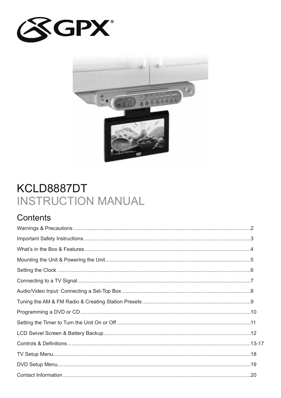 GPX KCLD8887DT User Manual | 20 pages