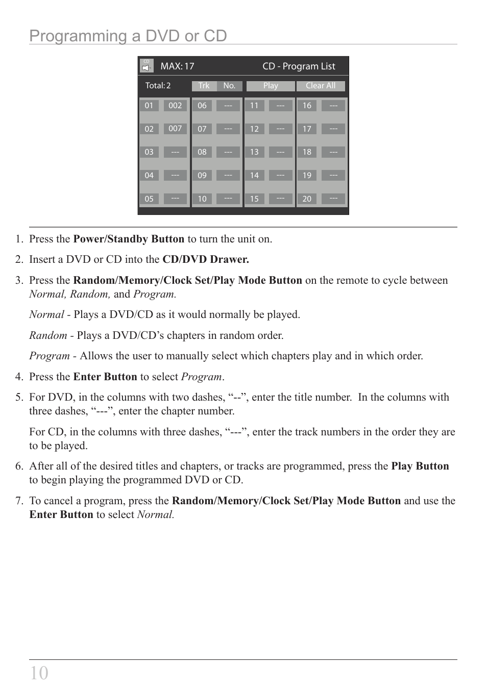 Programming a dvd or cd | GPX KCLD8887DT User Manual | Page 10 / 20