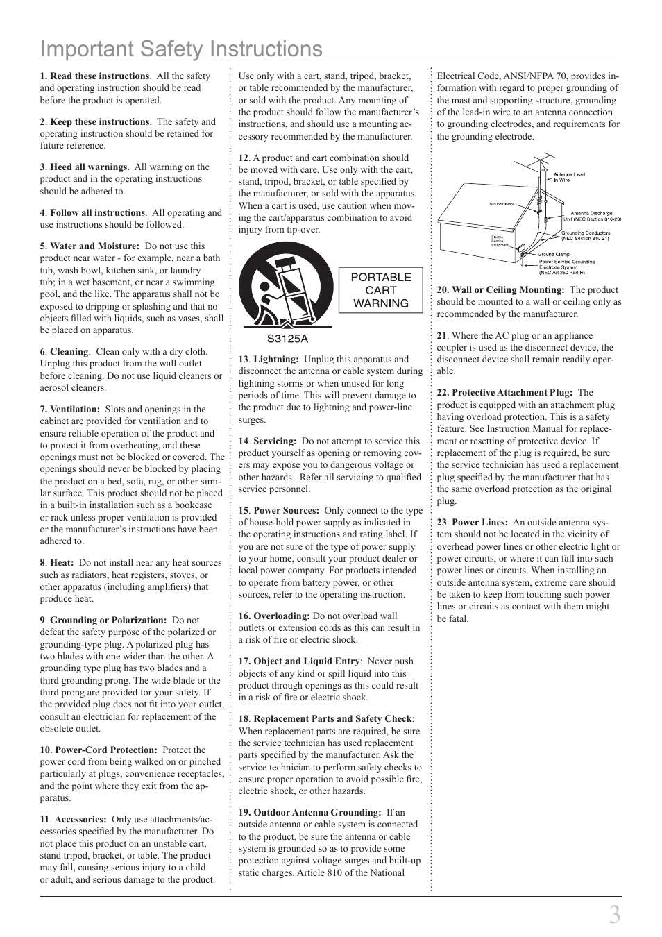 Important safety instructions | GPX KCLD8887DT User Manual | Page 3 / 20