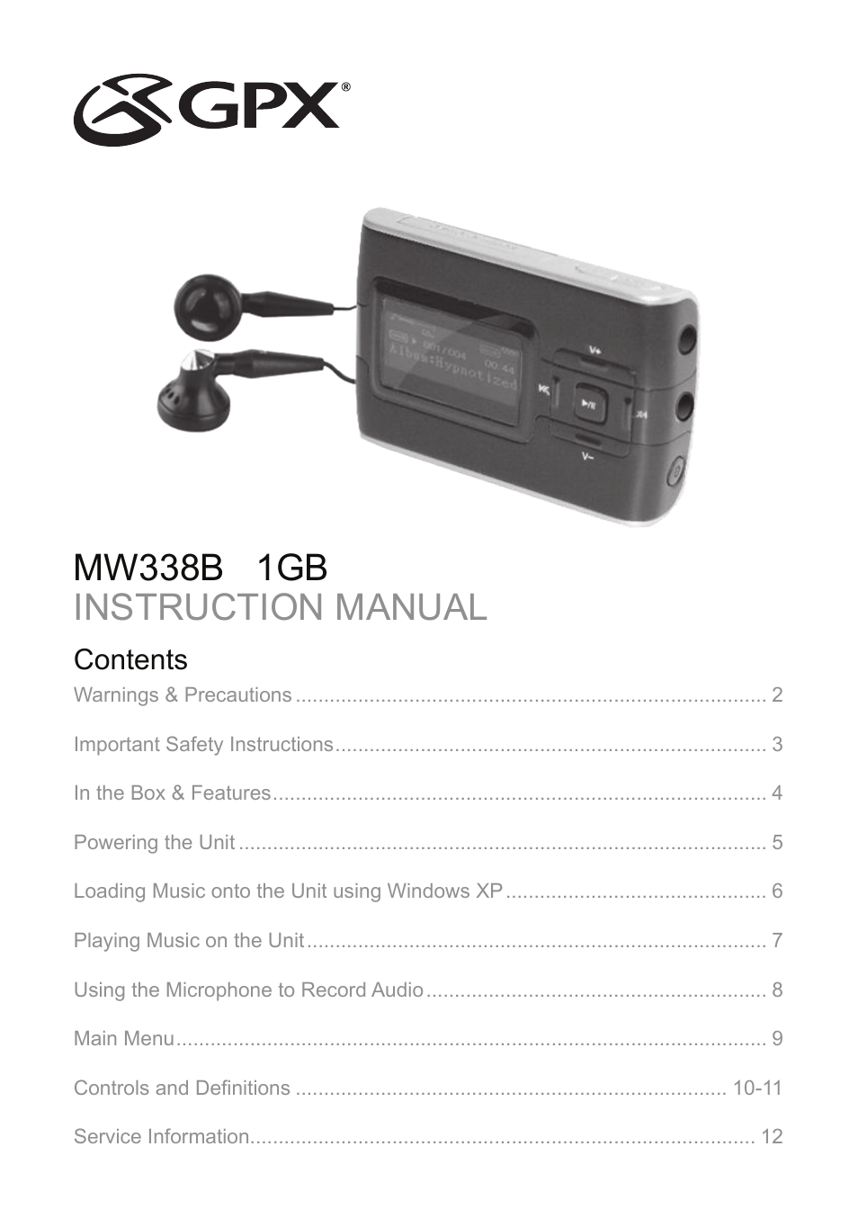 GPX MW338B User Manual | 12 pages