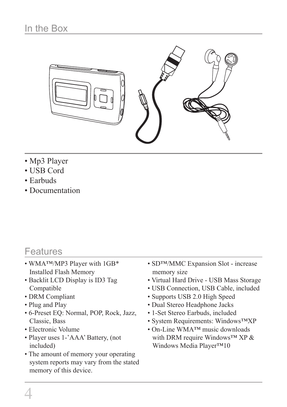 Features in the box | GPX MW338B User Manual | Page 4 / 12