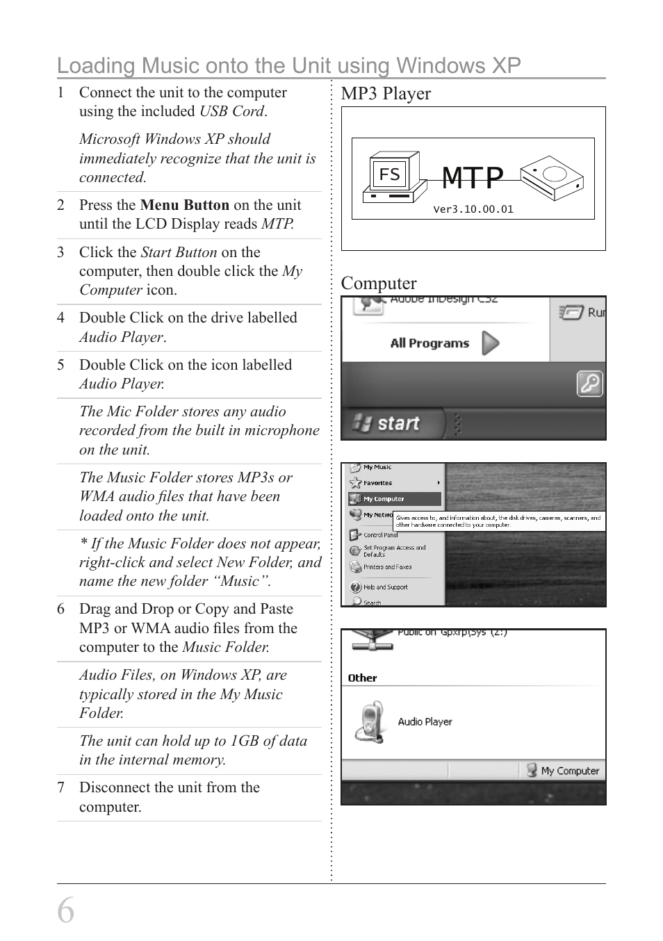Loading music onto the unit using windows xp | GPX MW338B User Manual | Page 6 / 12