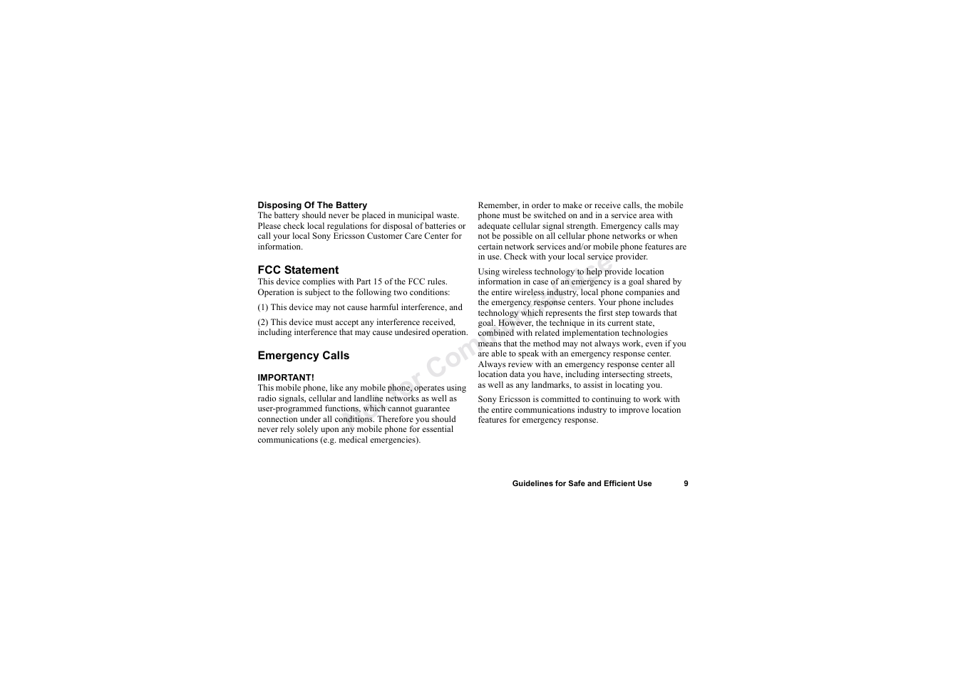 No t fo r c om me rci al u se | Sony Ericsson T62u User Manual | Page 10 / 99