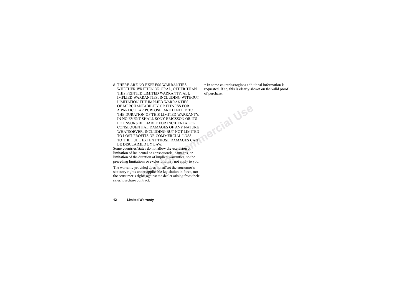 No t fo r c om me rci al u se | Sony Ericsson T62u User Manual | Page 13 / 99