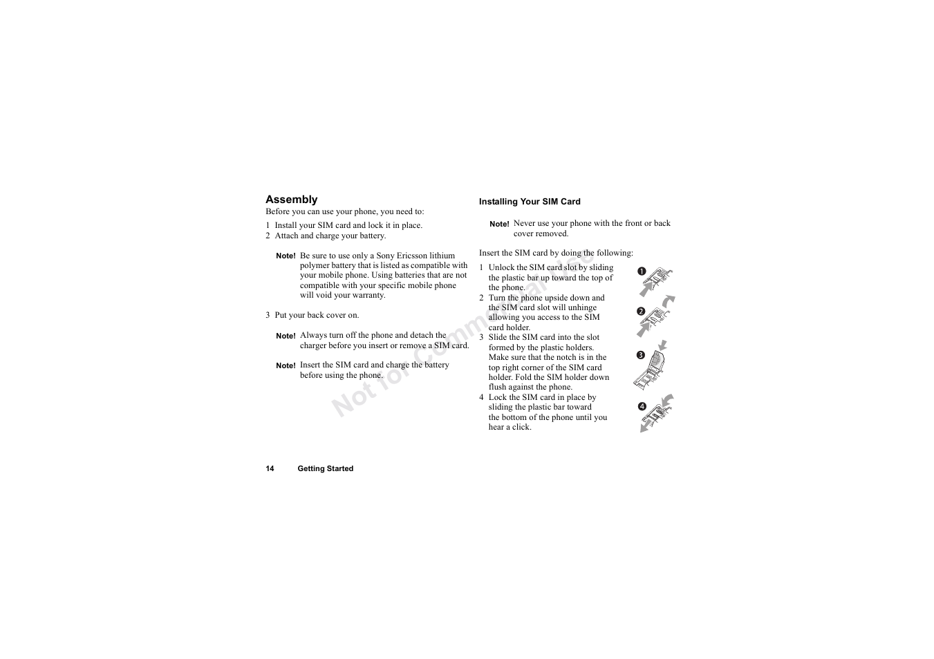 No t fo r c om me rci al u se | Sony Ericsson T62u User Manual | Page 15 / 99