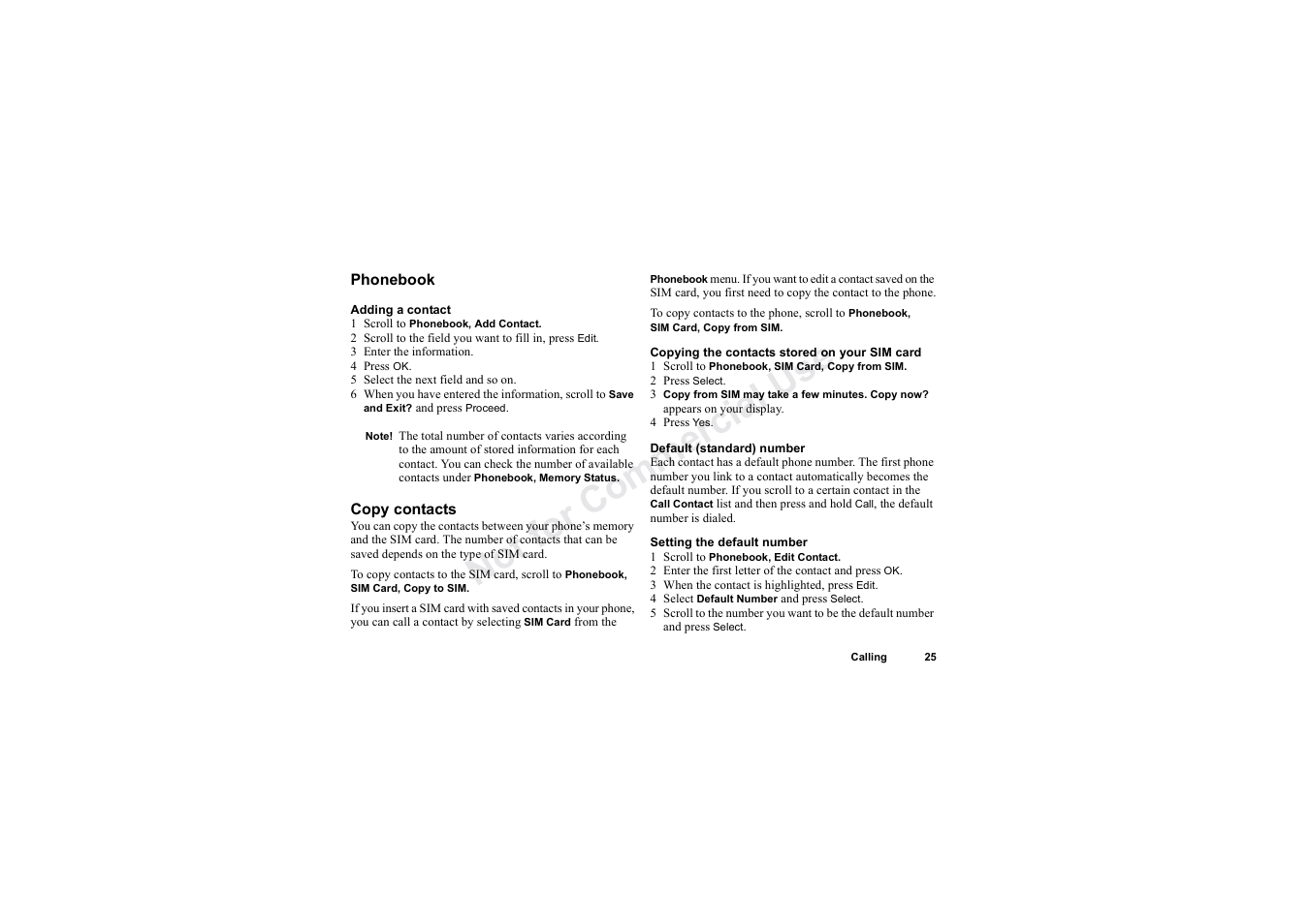 No t fo r c om me rci al u se | Sony Ericsson T62u User Manual | Page 26 / 99