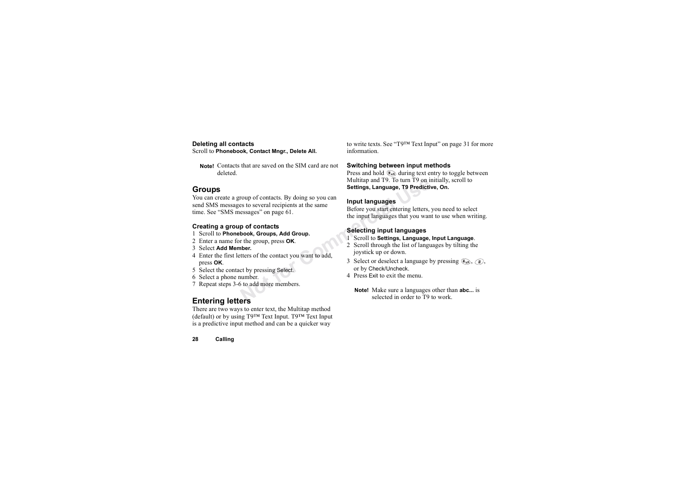 No t fo r c om me rci al u se | Sony Ericsson T62u User Manual | Page 29 / 99