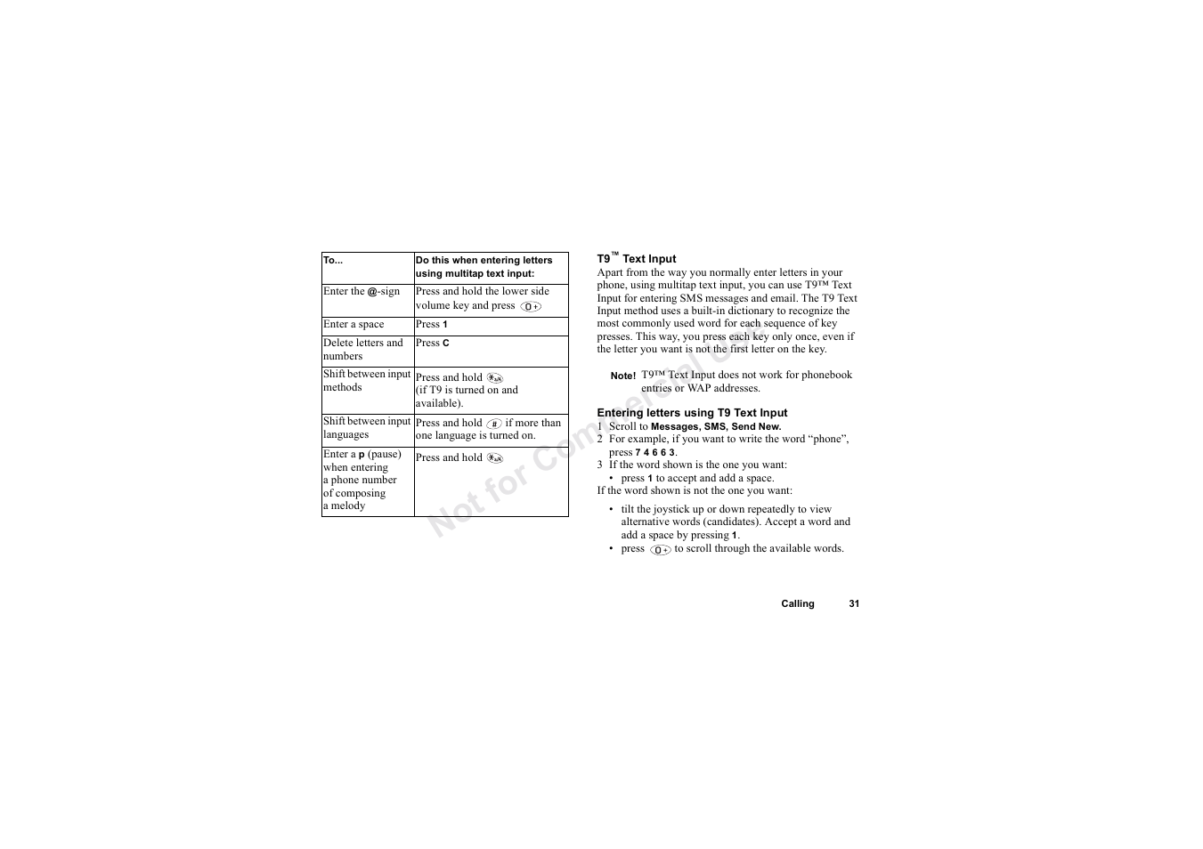 No t fo r c om me rci al u se | Sony Ericsson T62u User Manual | Page 32 / 99