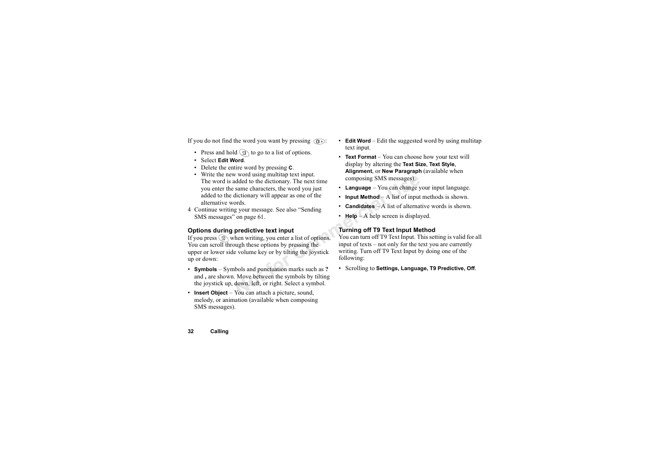 No t fo r c om me rci al u se | Sony Ericsson T62u User Manual | Page 33 / 99