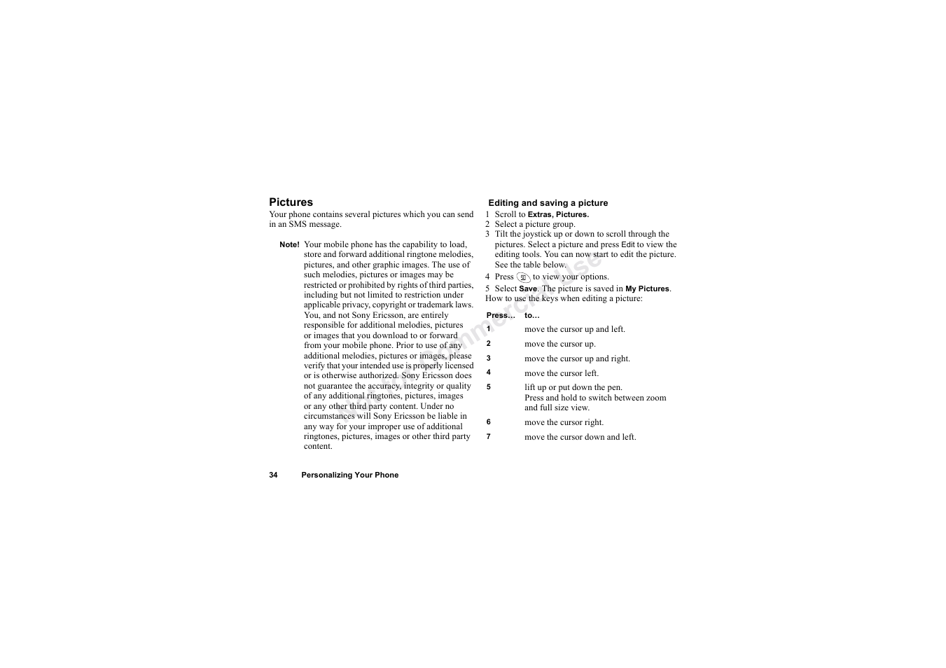 No t fo r c om me rci al u se | Sony Ericsson T62u User Manual | Page 35 / 99