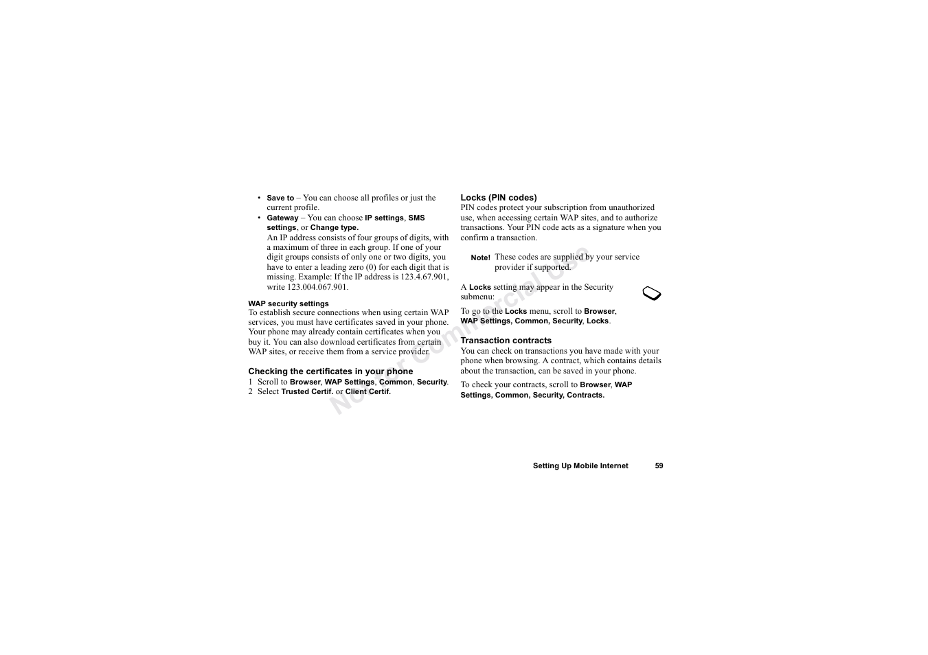 No t fo r c om me rci al u se | Sony Ericsson T62u User Manual | Page 60 / 99